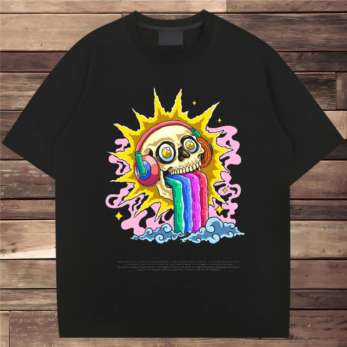 Wholesale T shirt 230g 100% Cotton skull Casual Black White Breathable Tshirts Classic Tee Shirt