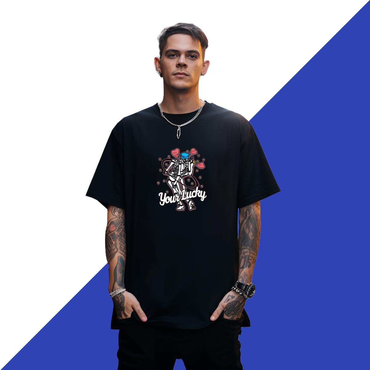 Loose T-Shirts for Men 230g Pure Cotton skull Anime Printing Street White Plus Size Breathable Crew Neck Tshirts Fashion Designer Clothes