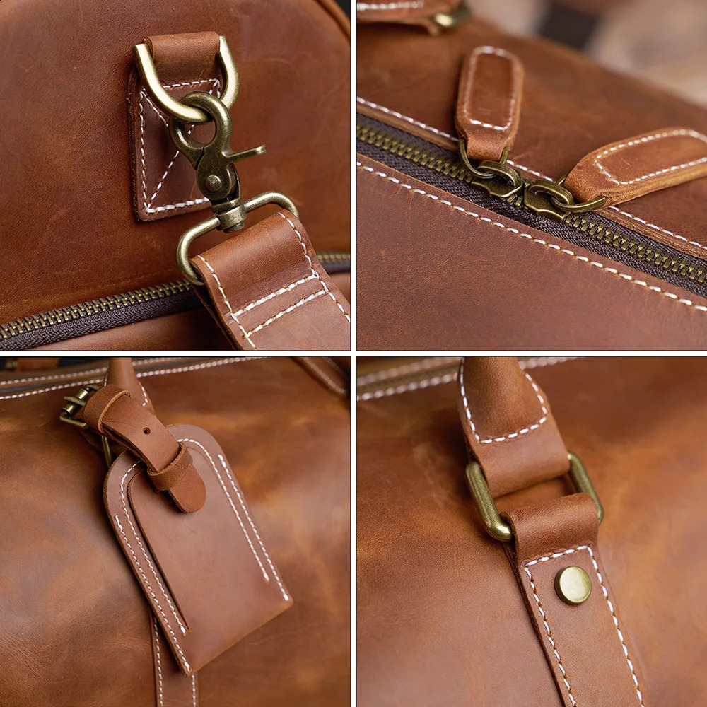 Vintage mens travel bag genuine leather handbag Boston bag luggage large capacity shoulder 16 inch laptop NUPUGOO 240824