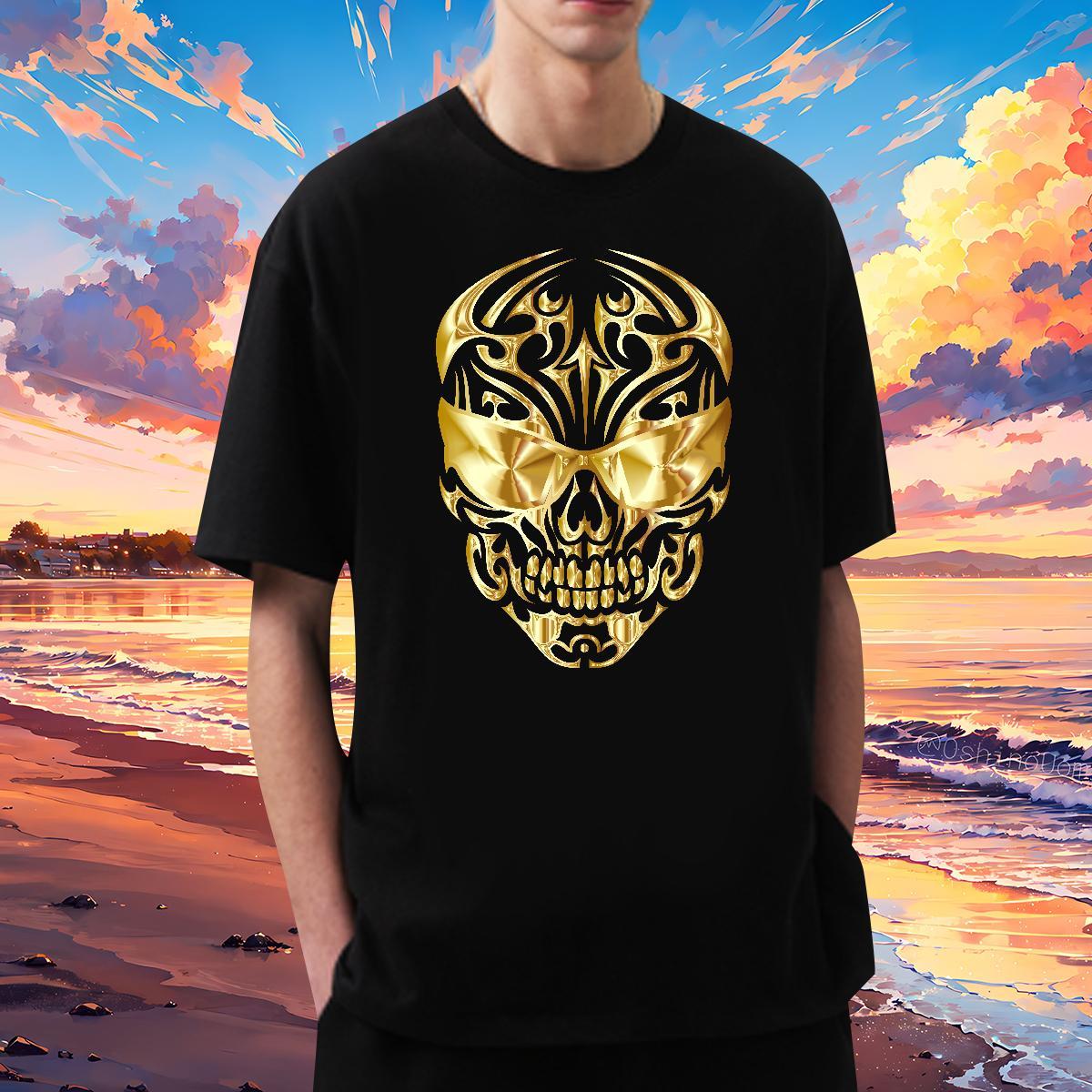 Brand T-Shirts for Men 230g Pure Cotton skull Street Cartoon Print O Neck Short Sleeves Tshirt for Man Woman DIY Customized Clothings