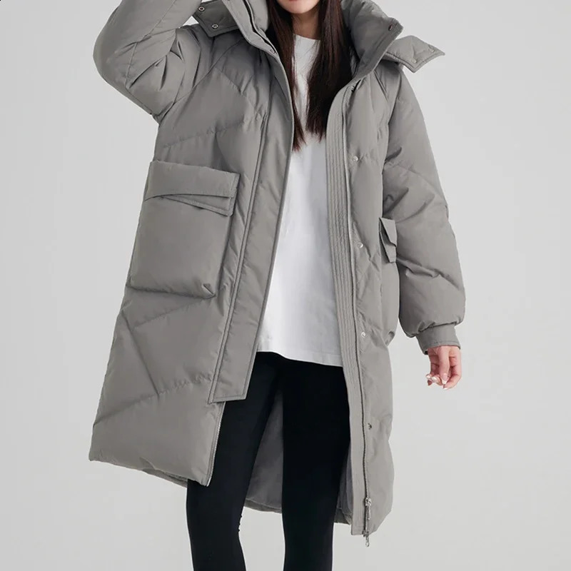 ABRINI Womens Long Sleeve Button Shoulder Strap Parkas Coat Thickened Warm Pocket Autumn Winter Zipper Down 240823