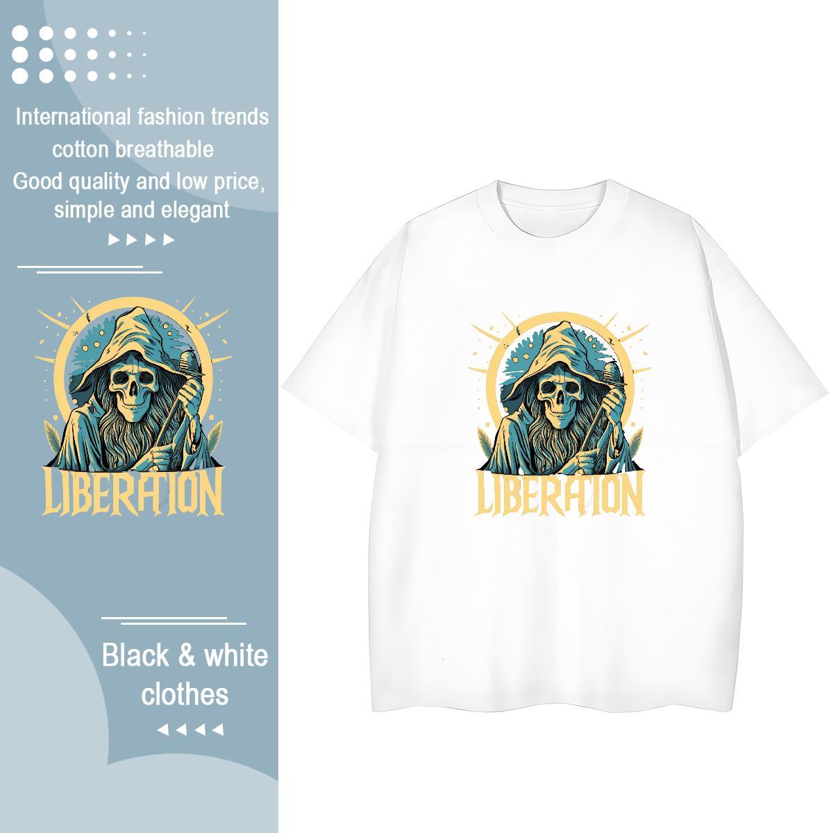 Classic Mens T Shirts 230g Cotton skull Hip Hop Street Custom Big Size Crew Neck Breathable Tshirt for Man Woman DIY Clothings