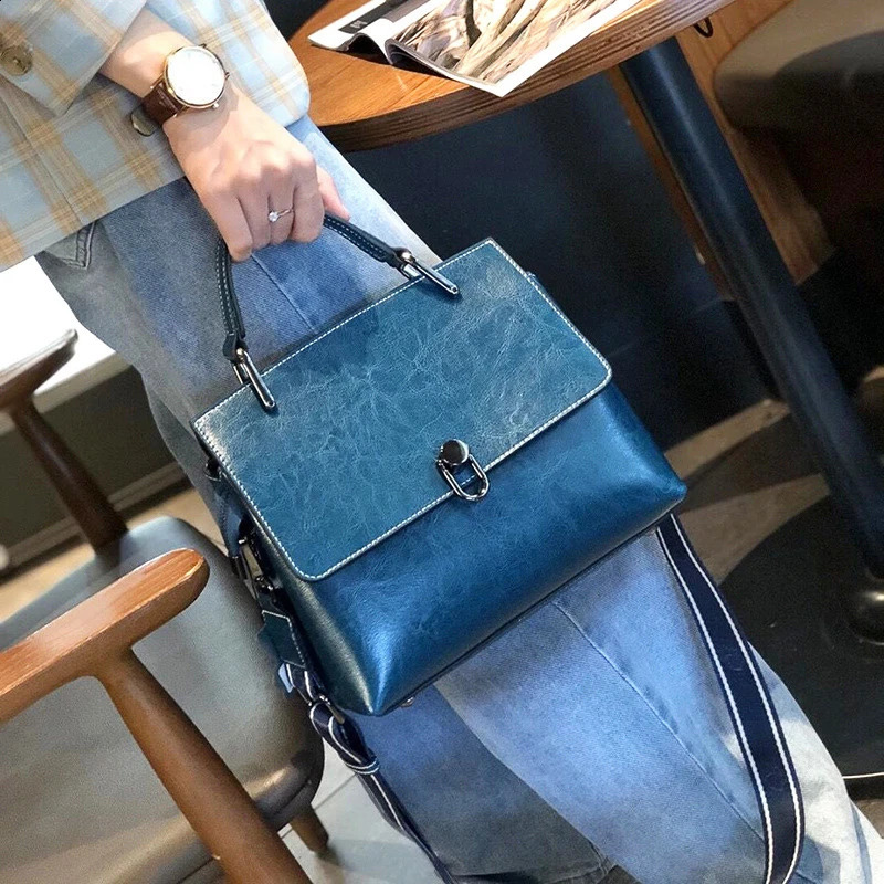Toptrends Vintage Genuine Leather Wide Strap Shoulder Crossbody Bags For Women Trend Er Short Handle Ladies Handbags 240824