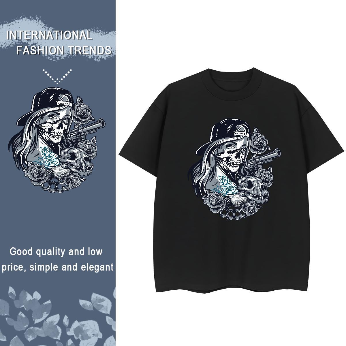 Cool Design Man T Shirts 230g Pure Cotton skull Street Casual Oversized 4XL Short Sleeve O-Neck Men Tshirts Fashion Designer Wear