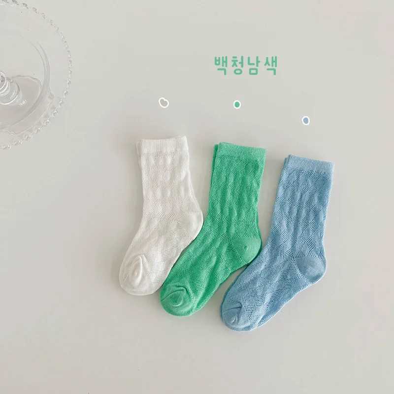 Summer Children Socks Candy Color Solid Cotton Thin Crew Socks Baby Boys Girls Holes Socks 3 Pairs/lot CL240824