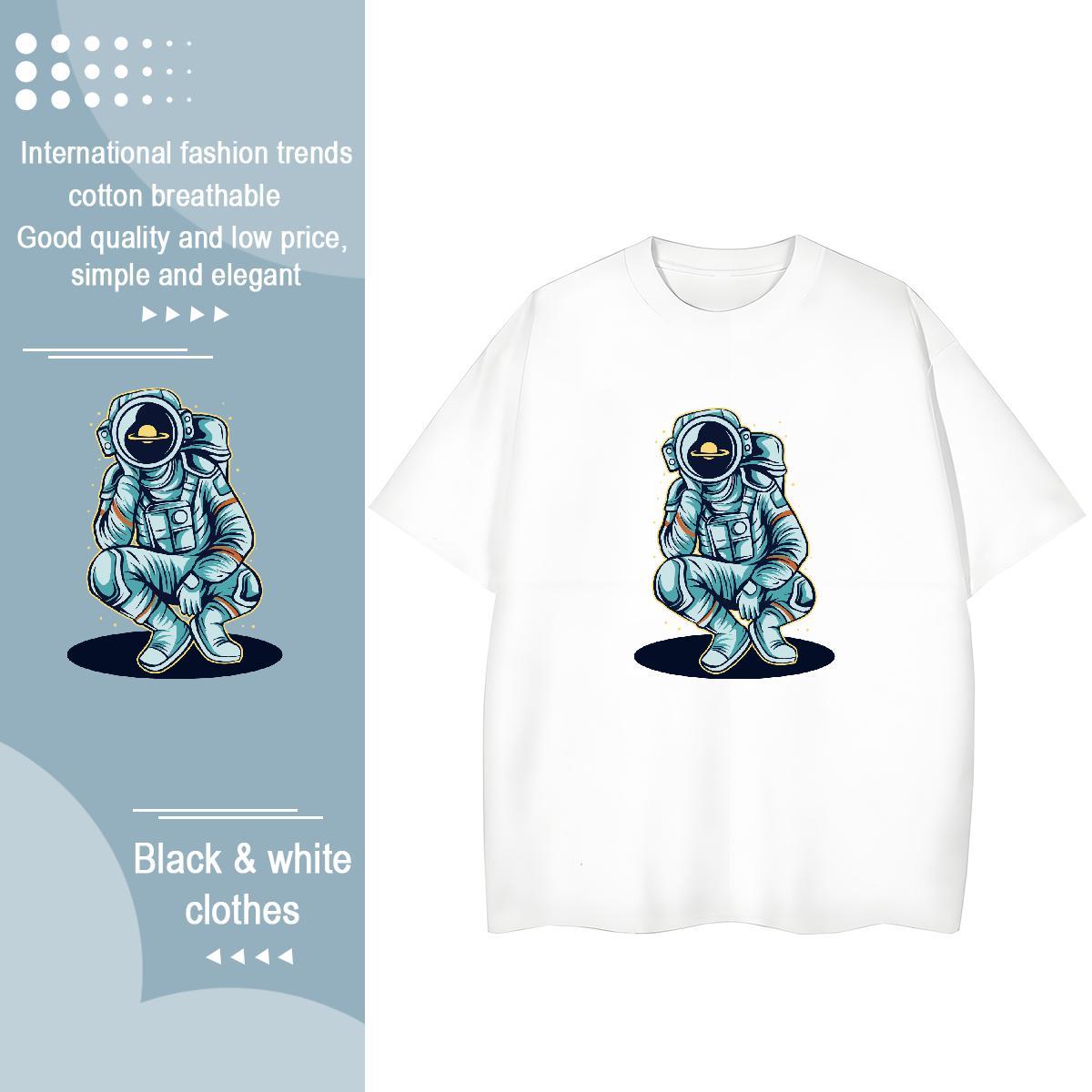 Loose Women Tshirts 230g Pure Cotton universe Casual Beach Woman T Shirts Breathable Short Sleeve Cartoon Print Clothings