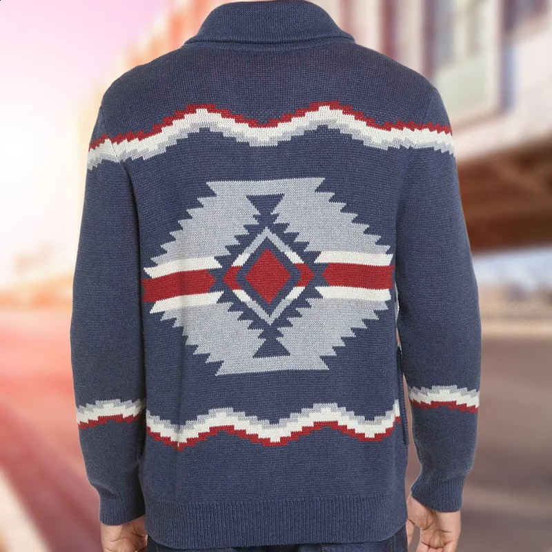 Mens fashion sweater autumn and winter jacquard knitted long sleeved cardigan woolen top 240824