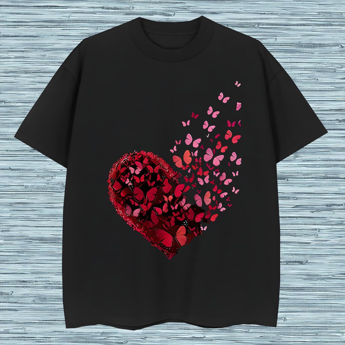 Casual New Mens Tshirts Butterfly Spring Summer 230g 100% Cotton Polos O-Neck Short Sleeve Popular Mens T Shirts Cartoon Printing L-4XL
