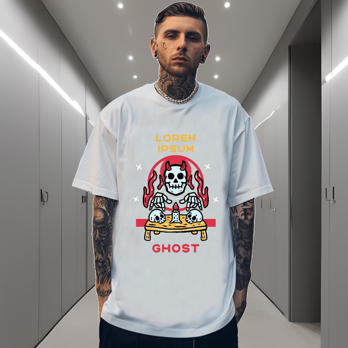 Loose Mens T Shirts 100% Cotton 230g skull Hip Hop Custom Print Plus Size Short Sleeve O-Neck Men Tops Tees Factory Direct Tee Shirt