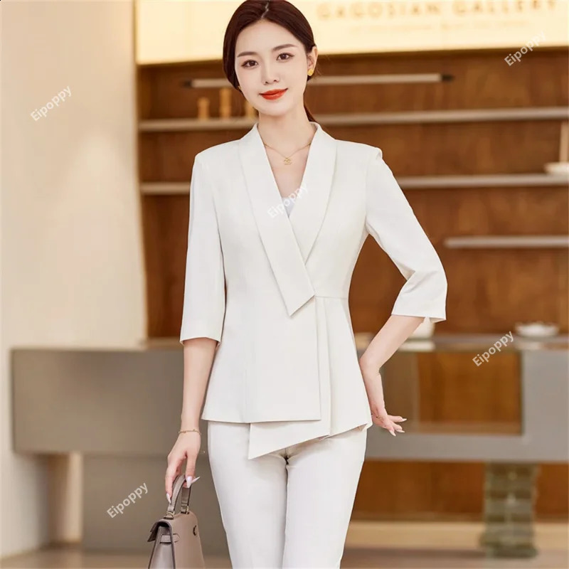 Elegant womens formal business mens suit long sleeved jacket pants twopiece office set 240823