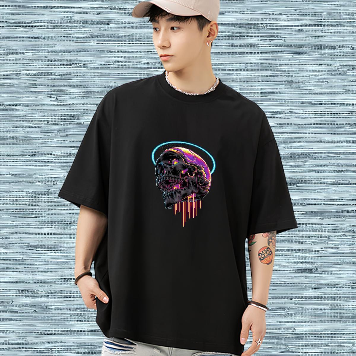 Cool Design T Shirt For Man 230g 100% Cotton skull Outdoor Cartoon Printing L-4XL O Neck Short Sleeves Mens Tshirts Custom Wear