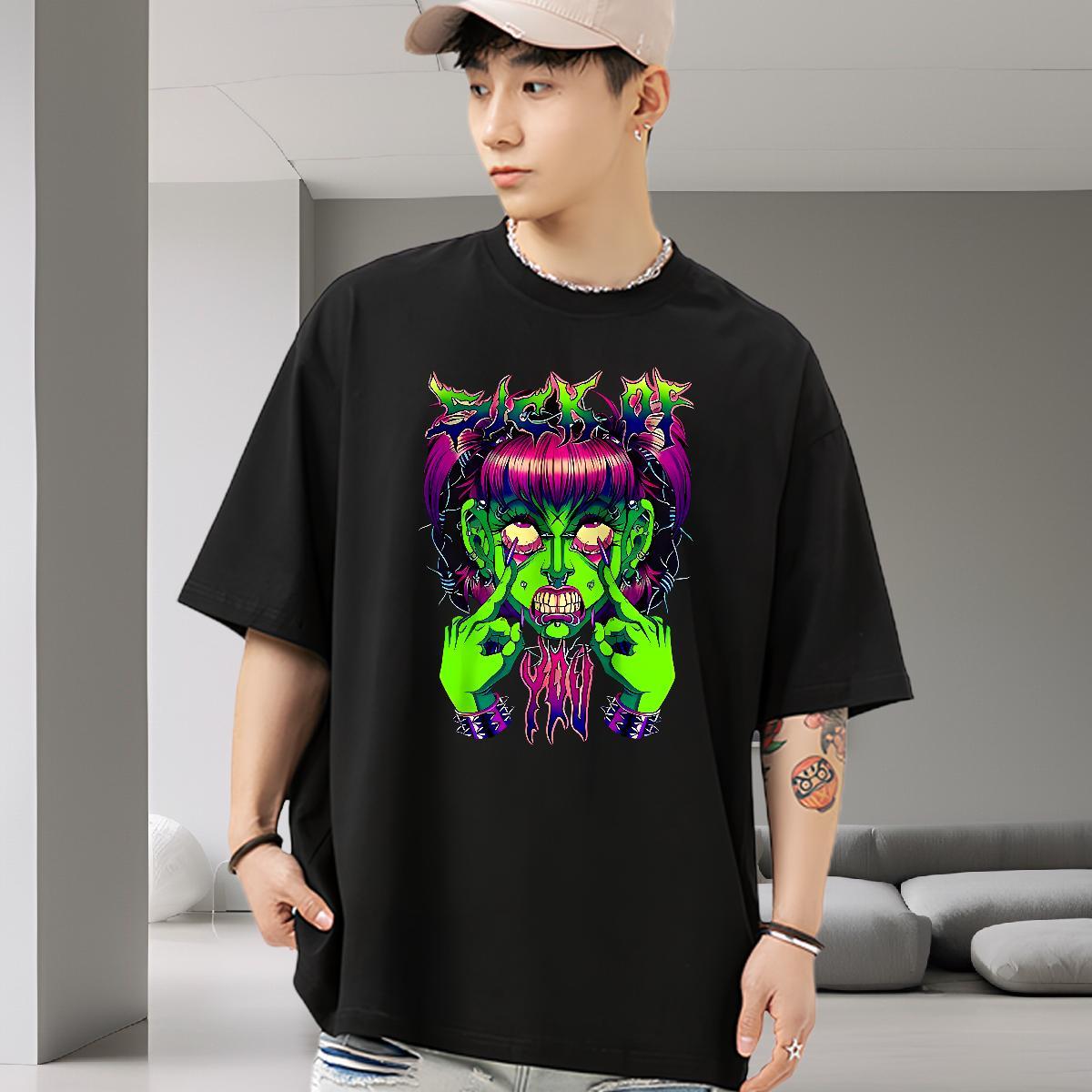 Unisex T-Shirts for Men 230g 100% Cotton skull Daily Outfit Custom Cartoon Round Neck Short Sleeve Tshirt for Man Woman New Tees