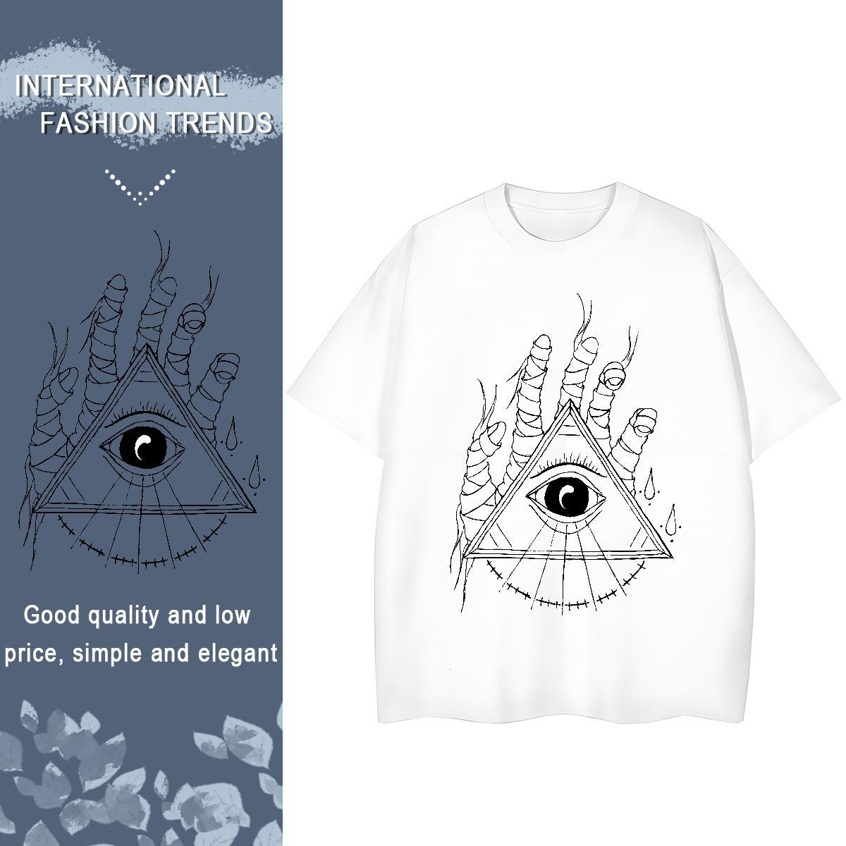 Loose Fit T shirt 100% Cotton 230g eye of the devil Spring Summer Customized O Neck Short Sleeves Men Tees 2024 New Clothings