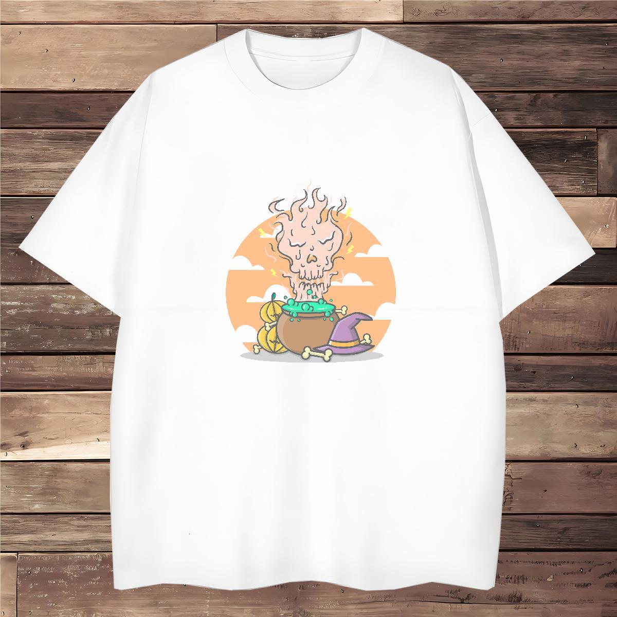 High Quality T-Shirts for Men 230g Pure Cotton skull Summer Casual Custom Anime Short Sleeve O-Neck Tshirts 2024 New Clothings