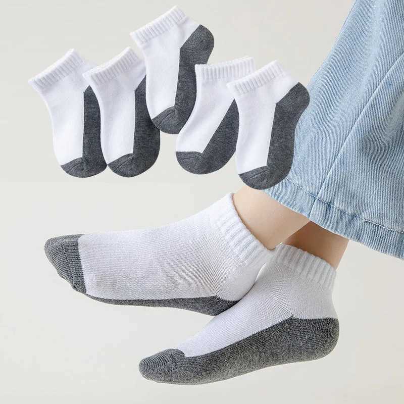 5 Pairs/Lot 2023 New Summer Children Socks Cotton Kids Teen Fashion Black White Gray For 1-12 Years Student Baby Girl Boy Socks CL240824