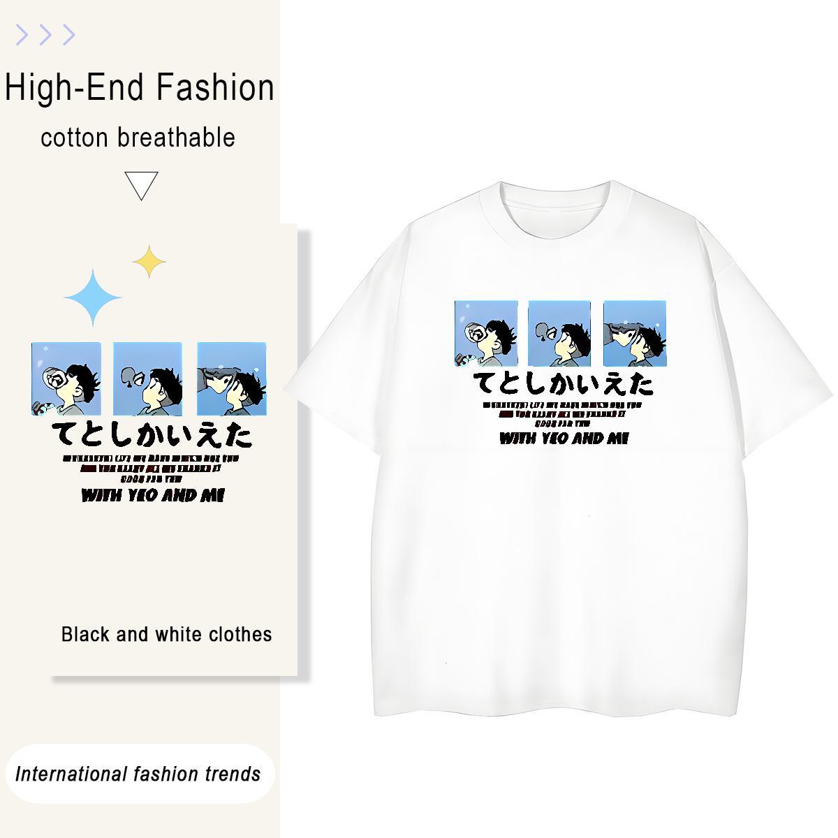 Comfortable Woman Tshirt 230g Pure Cotton handpainted Summer Casual Woman T Shirts Breathable Short Sleeve Cartoon Anime Wear