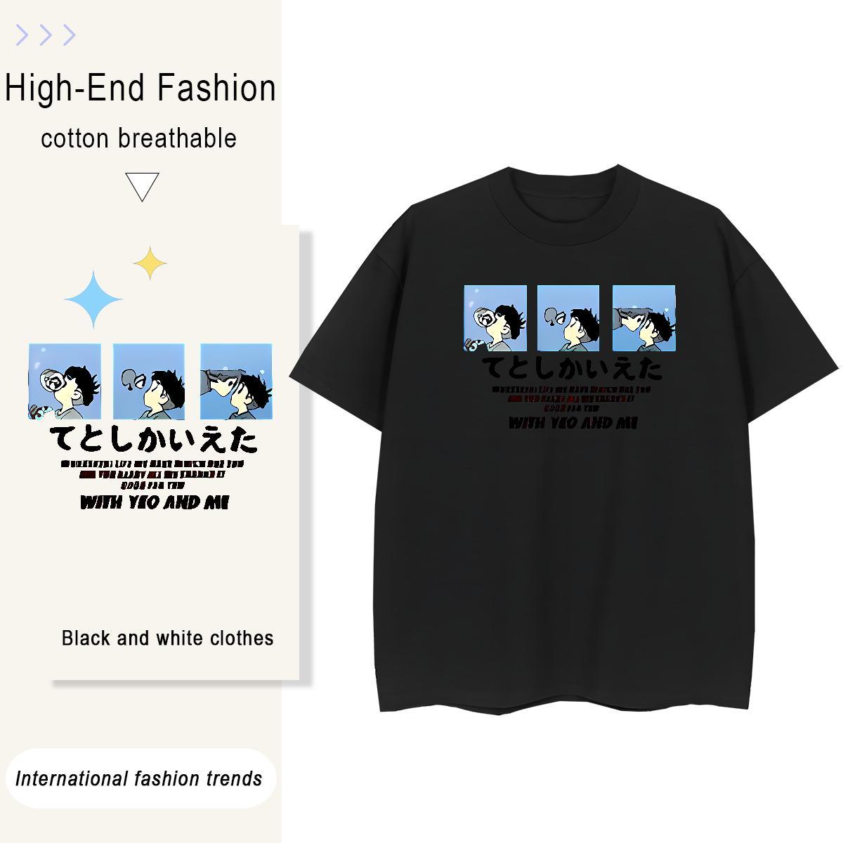 Comfortable Woman Tshirt 230g Pure Cotton handpainted Summer Casual Woman T Shirts Breathable Short Sleeve Cartoon Anime Wear