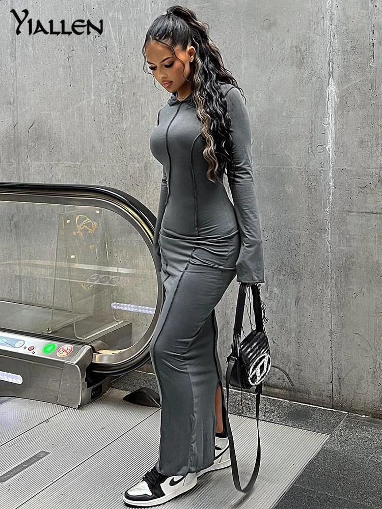 NIBBER Autumn Winter Women Sexy Hooded Solid Long Sleeved Dresses Fashion Y2K Retro Sports Dresses Beach Party Club Clothing 240823