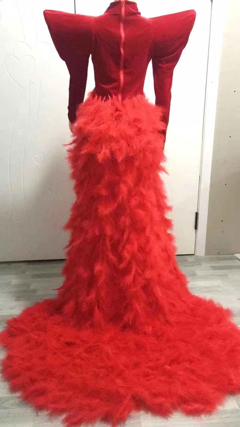 Red and Black Rhinestone Dress Womens Long Sleeve Performance Showgir Elastic StageWear Queen Costume Set BarNightclub w240824