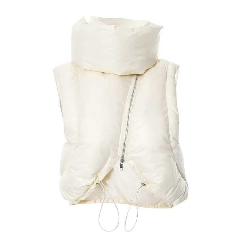 Women's Down Parkas Women Slveless Cute Puffer Jackets Shawl Collar Warm Irregular Bubble Coats Vest Zipper Drawstring Parka Puffly Cropped Jacke