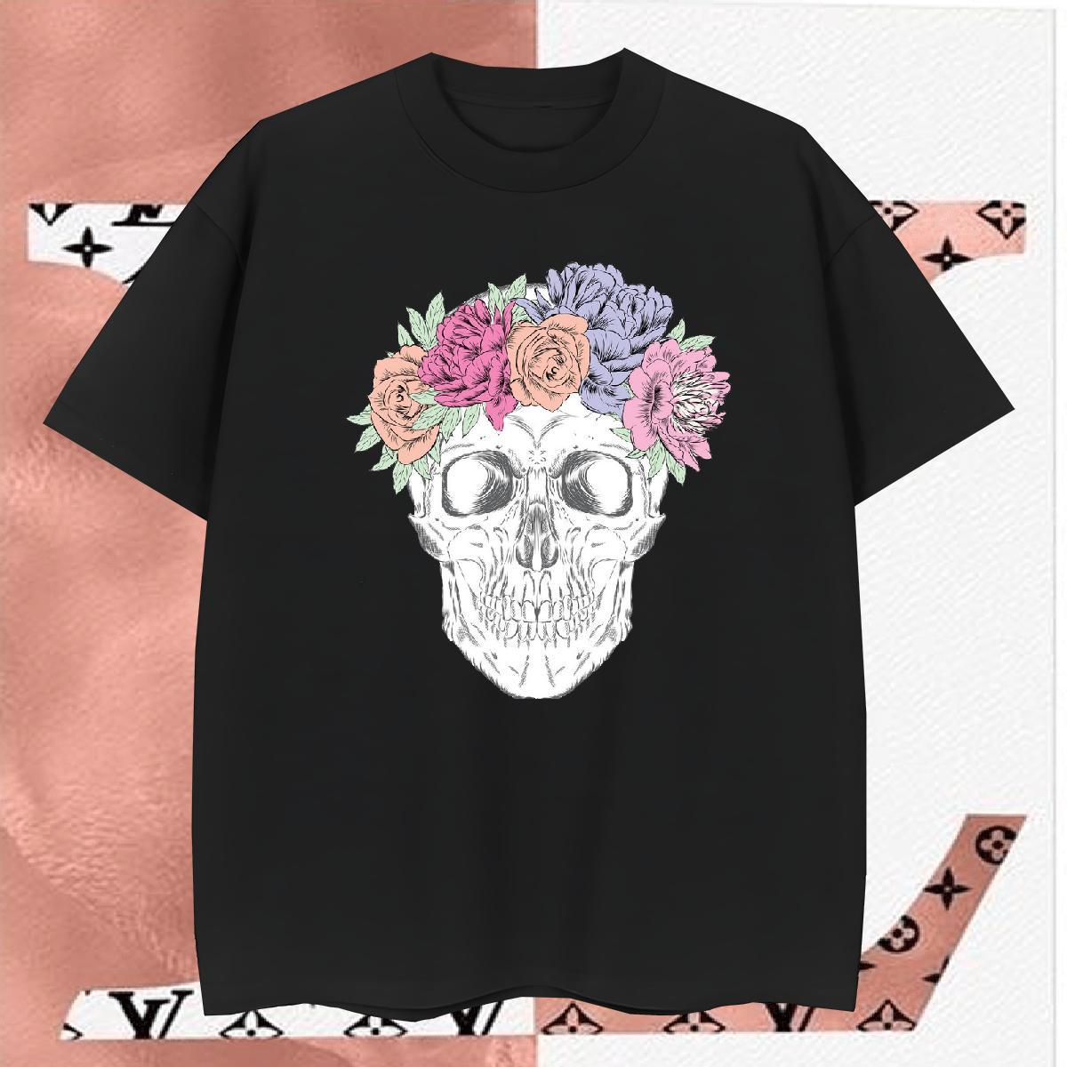 Designer T Shirts Men 230g Cotton skull Street DIY Printed Breathable Crew Neck Mens Tshirts Fashion Tops Shirt