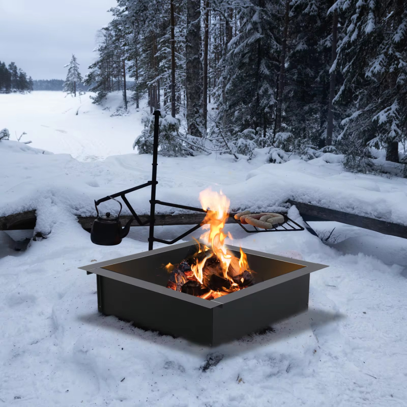 Fire Pit Inch 36 Ring Heavy-Duty Steel With Tongs Easy To Assemble Durable Sturdy Heating Barbecue Yard Outdoors