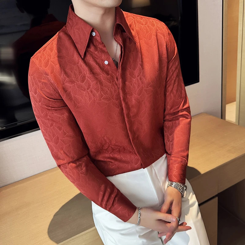 Clothing Mens High Quality Business Shirts Male Slim Fit Lapel Printing Dress Shirt Long Sleeve 4XLM 240824