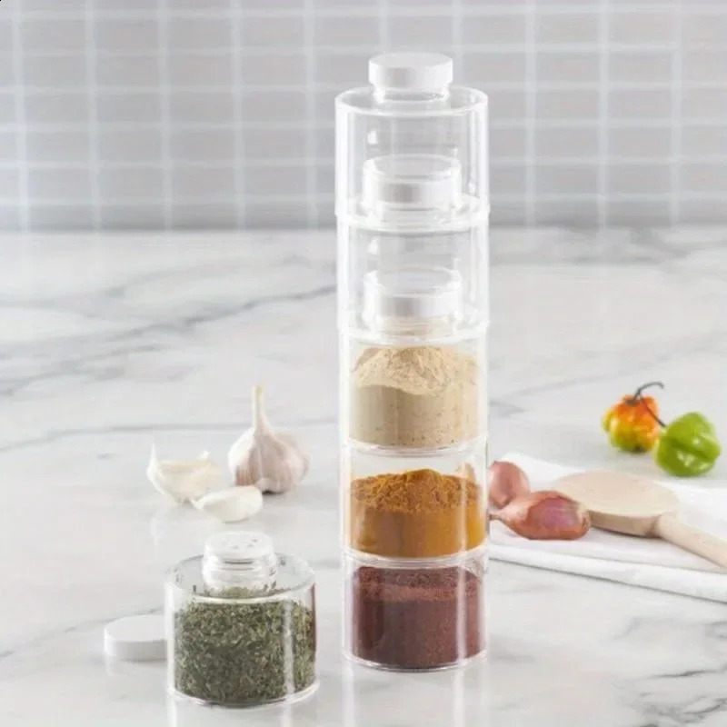 6Pcs/Set Spice Jar Pepper Shaker Box Spice Tower Herb Spice Tools Transparent Seasoning Cans Kitchen Rack Condiment Bottles 240823