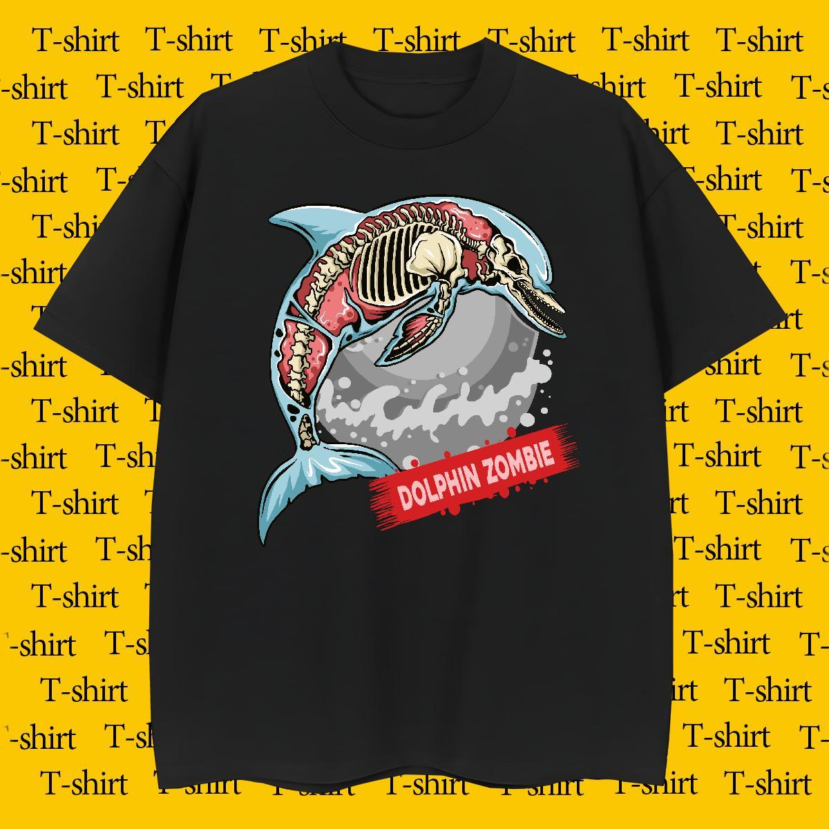 Stylist Men Clothes T-Shirt dolphin Street 230g Cotton Tee Shirt Crew Neck Breathable Comfortable Men T Shirts White Plus Size