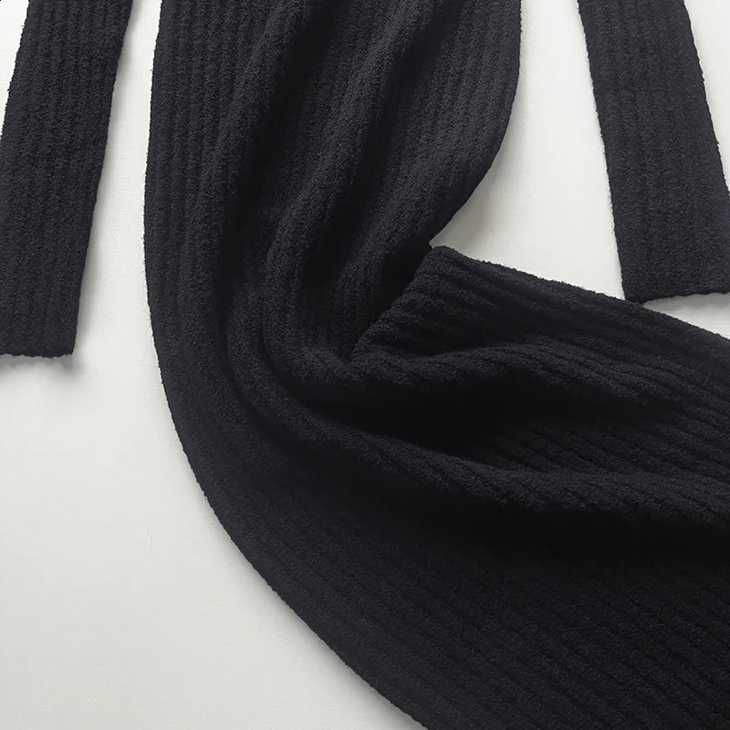 Autumn and Winter Tweed Yarn Wool V-neck Elastic Slim Long-sleeved Knitted Long Dress for Women 240824