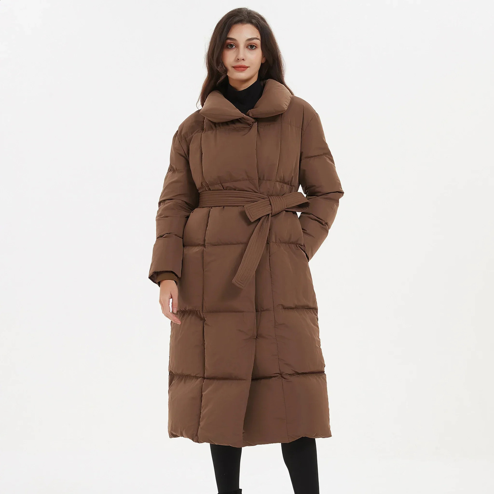 Malina Thick Loose Parkas Womens Fashion Solid Color Button Coat Elegant Tie Long Cotton Jacket 240823