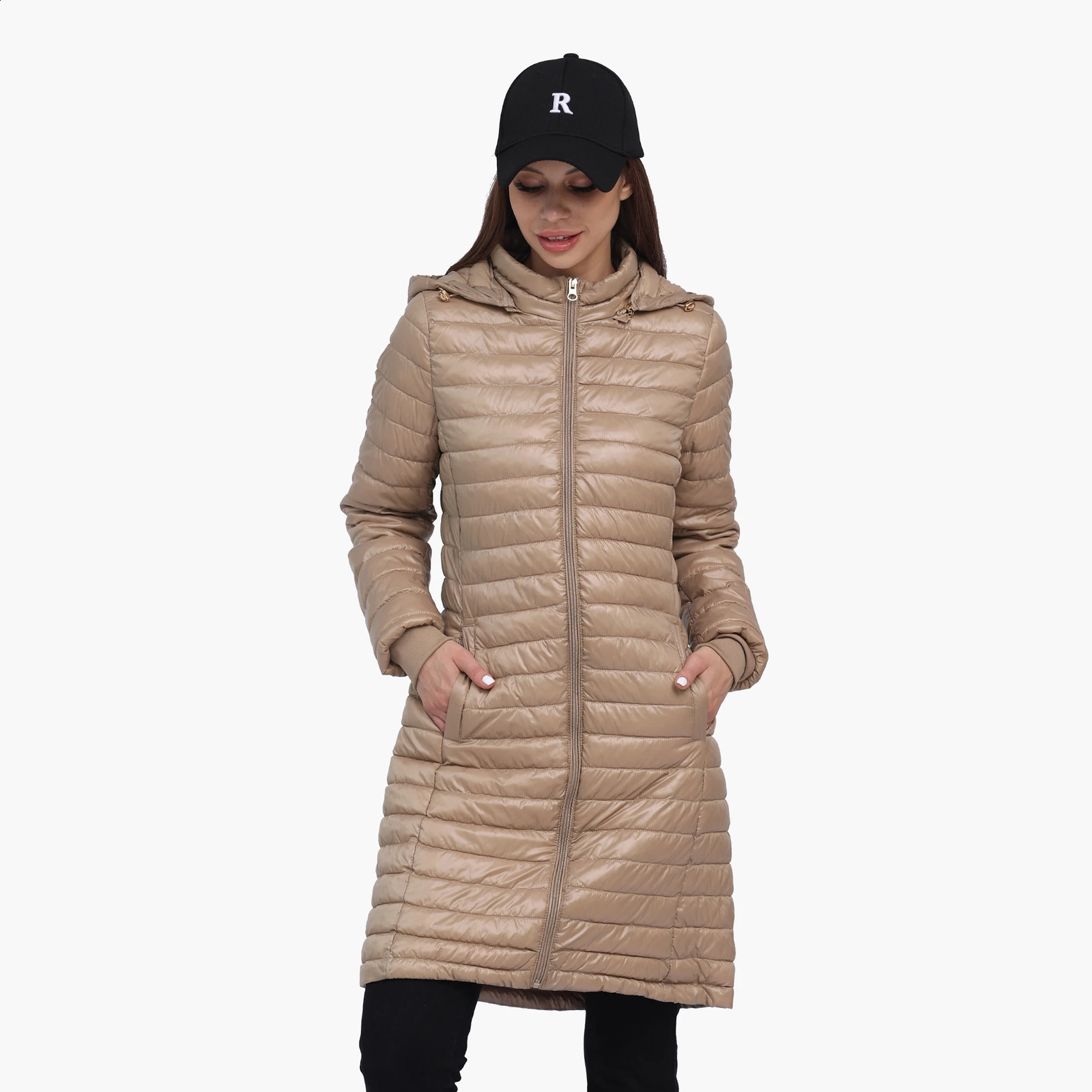 SANTELON Womens Long Temperature Ultra Lightweight Portable Inflatable Jacket for Winter Outdoor Park with Adjustable Cover 240823