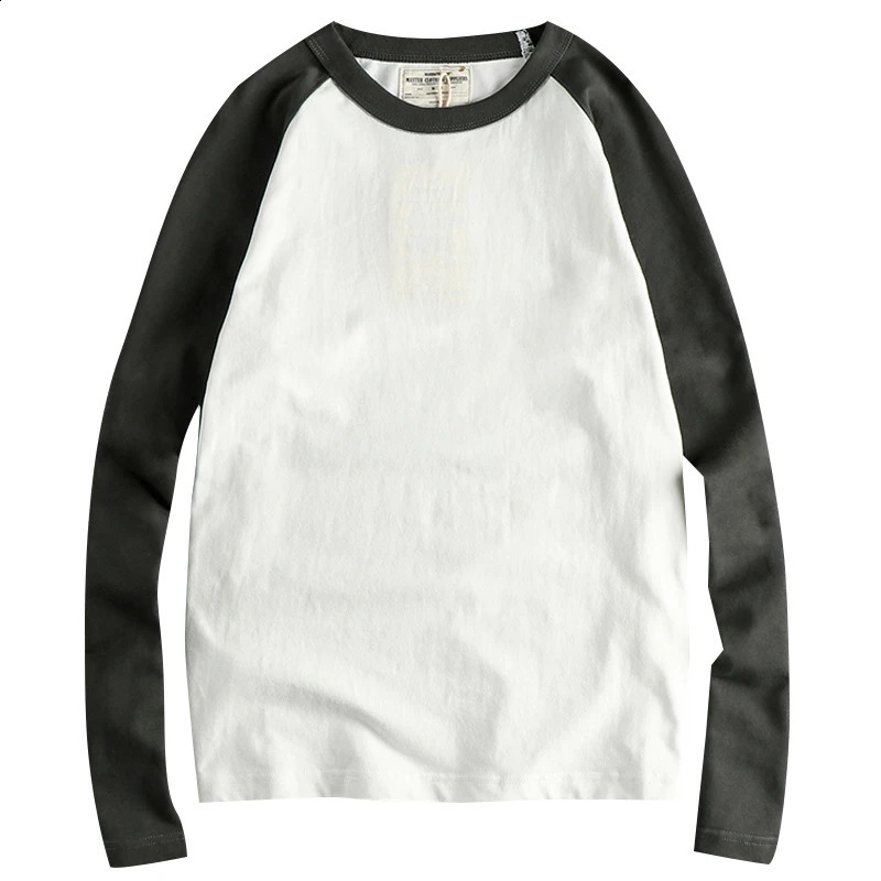 Autumn American Retro Heavyweight 240g Raglan Sleeve Color Splicing Tshirt Mens Fashion Pure Cotton Wash Loose Casual Top 240823