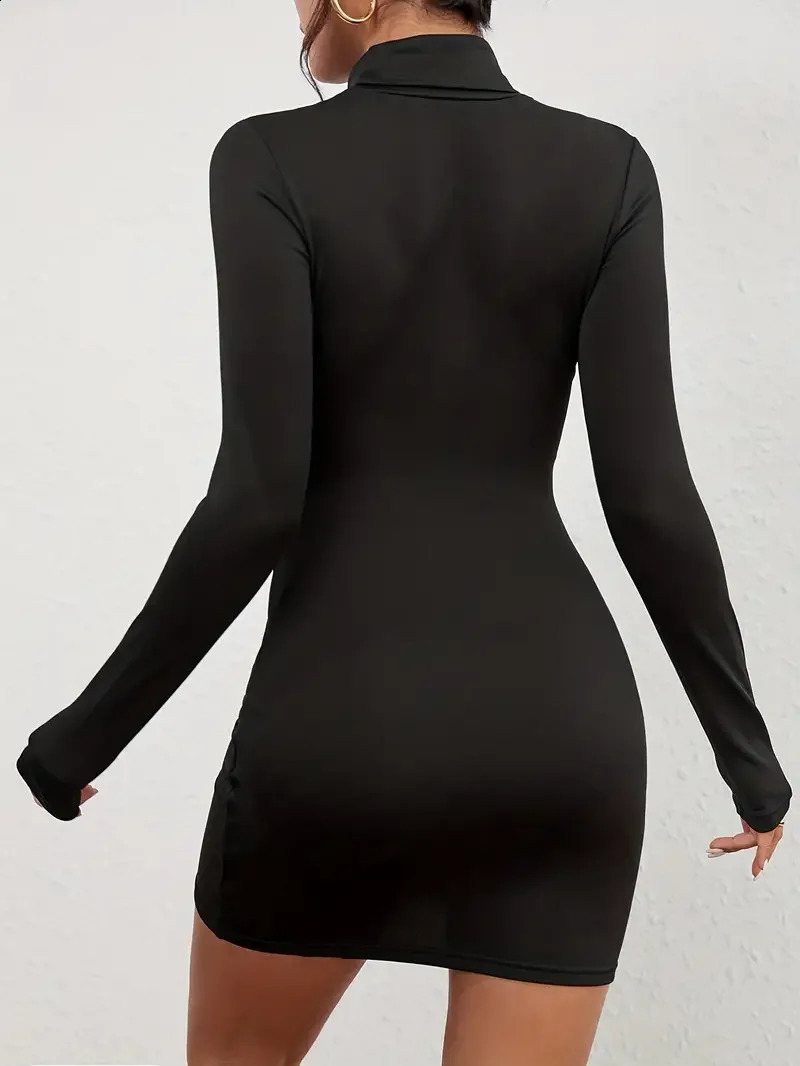 Solid Mock Neck Bodycon Dress Long Sleeve Party Wear Dress Womens Clothing 240823