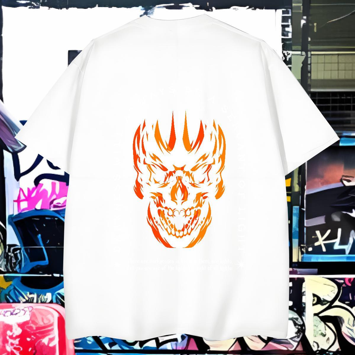 Wholesale T Shirts Men 230g Pure Cotton skull Sports Casual DIY Printed Crew Neck Breathable Tshirt for Man Woman Fashion Tshirts
