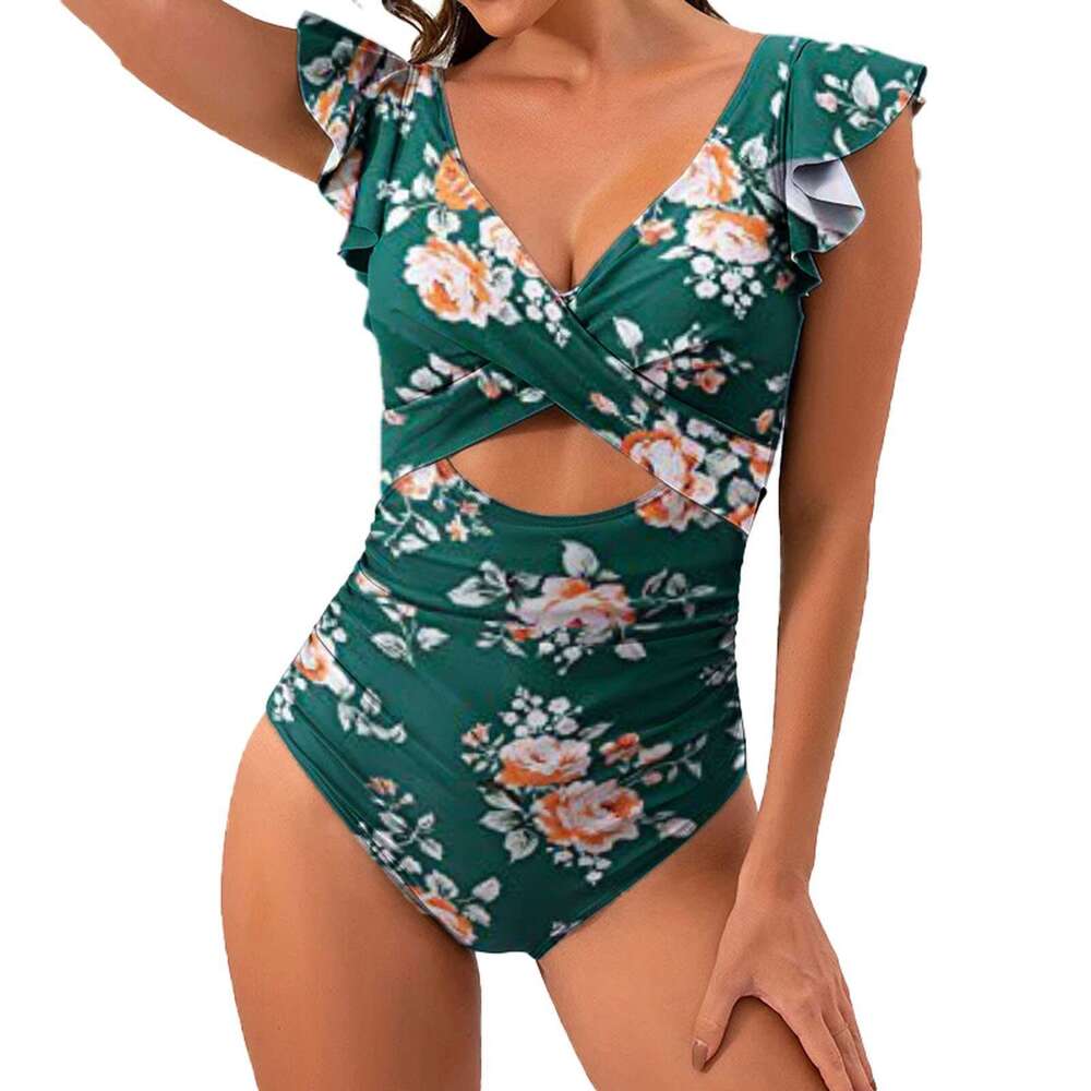 New with ruffled edges and hollowed out one-piece for women, bikini swimsuit