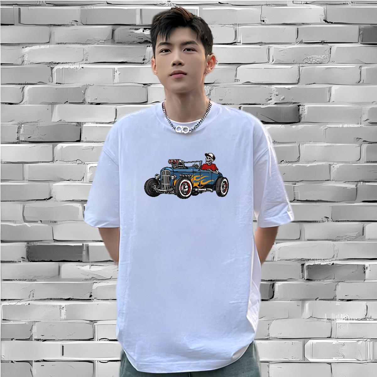 Free Shipping T Shirts Men 100% Cotton 230g skull Daily Wear Custom Cartoon Crew Neck Breathable Men Clothes T-Shirt 2024 New Tshirts