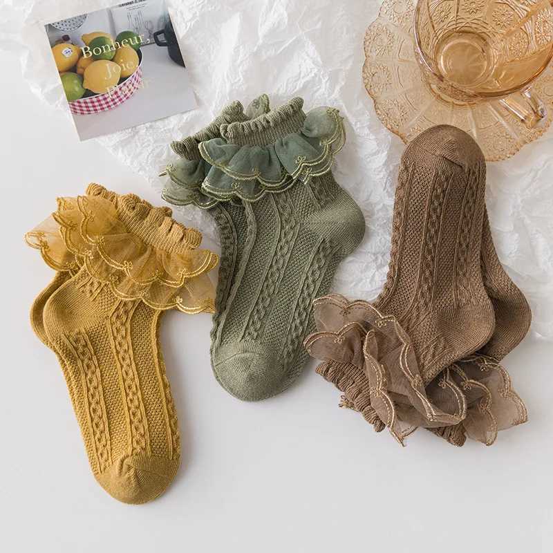 6 Pairs/lot Infant Baby Girl Knee Socks Newborn Baby Girls Socks With Lace Toddler Kids Girls Ruffle Socks Childrens Socks Kit CL240824