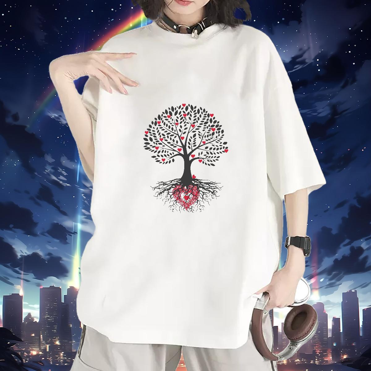 Popular Womens Tshirts 230g Cotton painting Casual Beach T shirt Crew Neck Breathable Cartoon Floral Printing Tops Tees