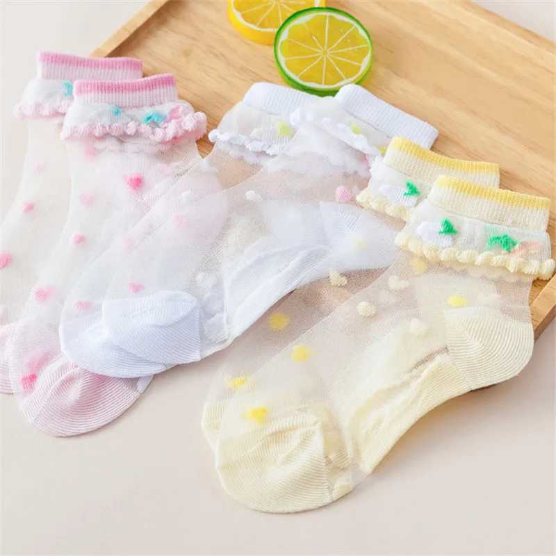5Pairs Summer Kids Girls Socks Mesh Breathable Baby Girl Socks Children Trendy Elastic Lace Flowers Princess Sock For 1-12Years CL240824