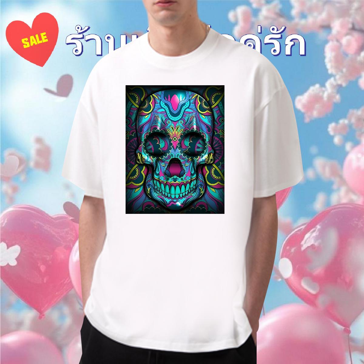 Unisex T Shirt For Man 230g Pure Cotton skull Street wear Hip Hop Custom Print Oversized Crew Neck Breathable Men Tshirts 2024 Designer Wear