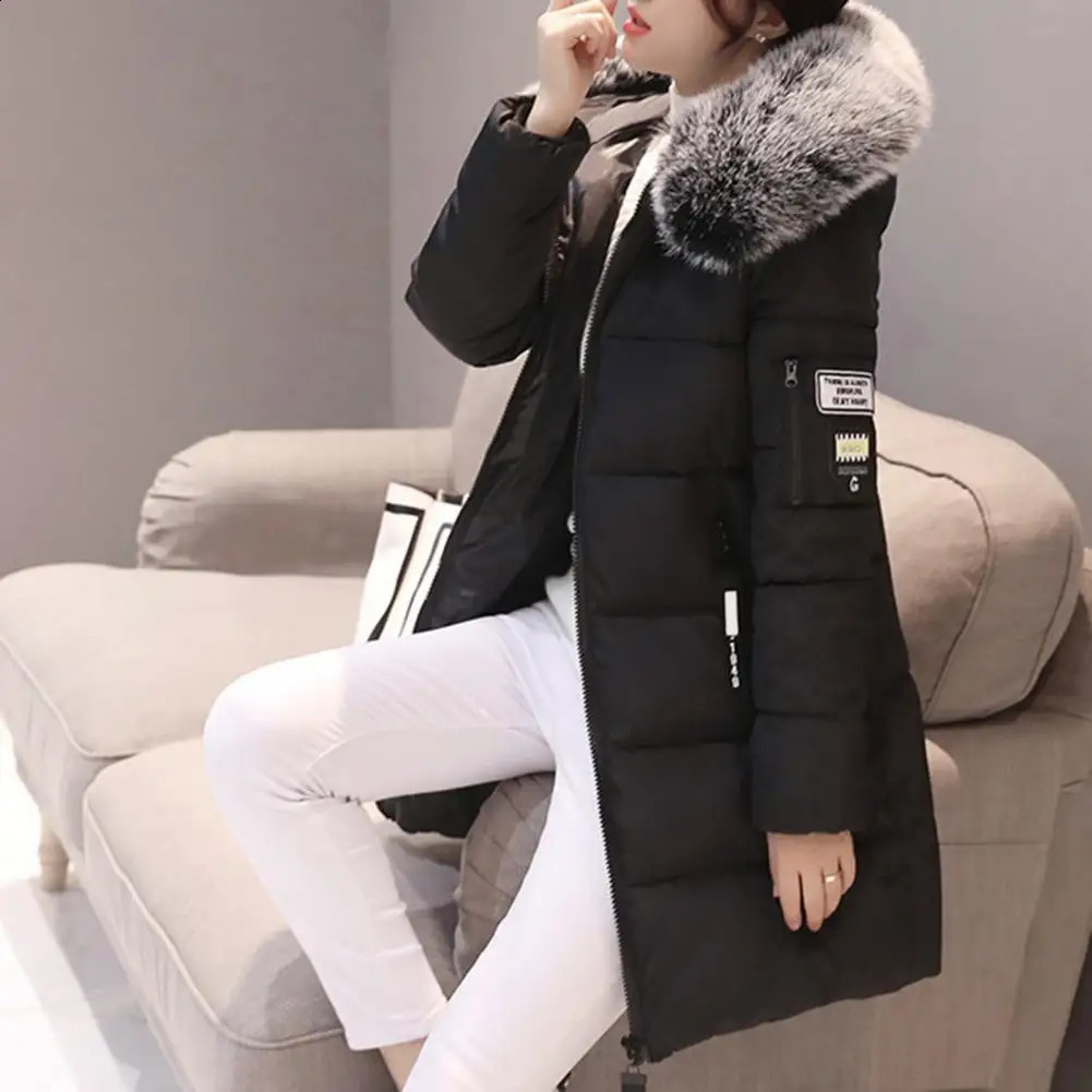 Winter Jacket Womens Fur Necklace Long Basic Thick Cotton Mat Parkas Wear w240824
