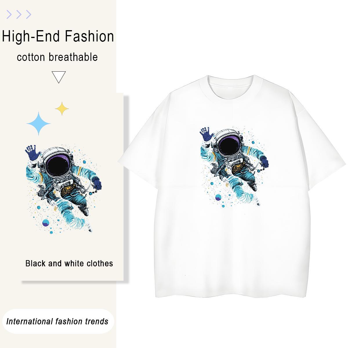 Loose fit Lady T shirt 100% Cotton 230g universe Beach T Shirt For Woman Short Sleeve O-Neck Cartoon Anime Clothes Shirt