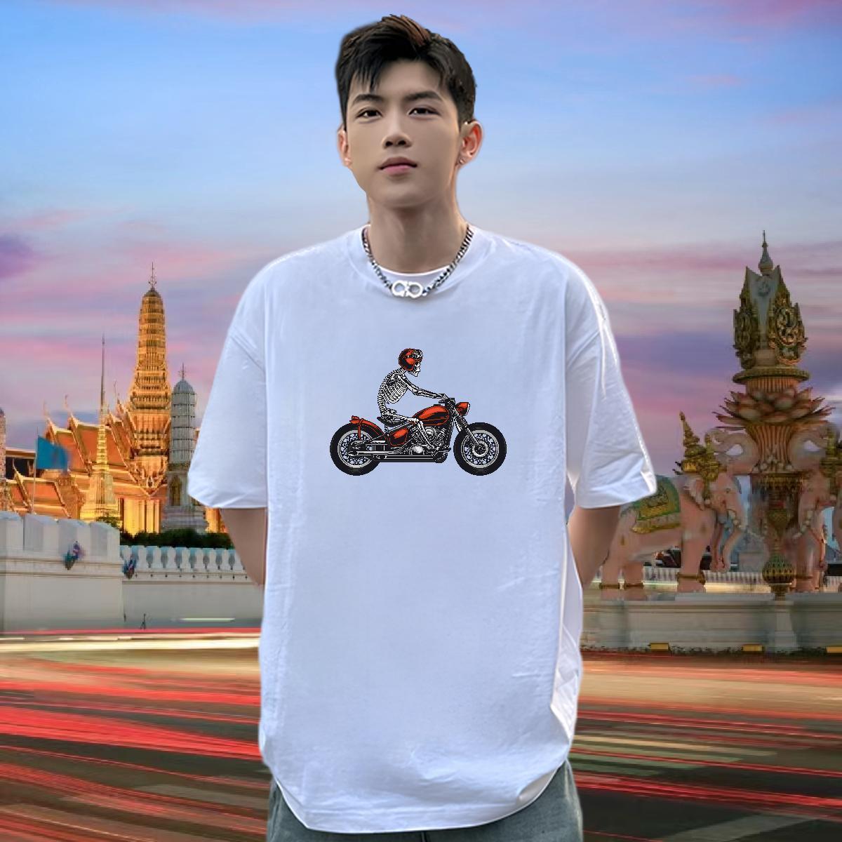 Loose Fit T-Shirts 230g Cotton skull Casual Daily Wear DIY Pure Cotton Mens Tshirts 2024 Clothes