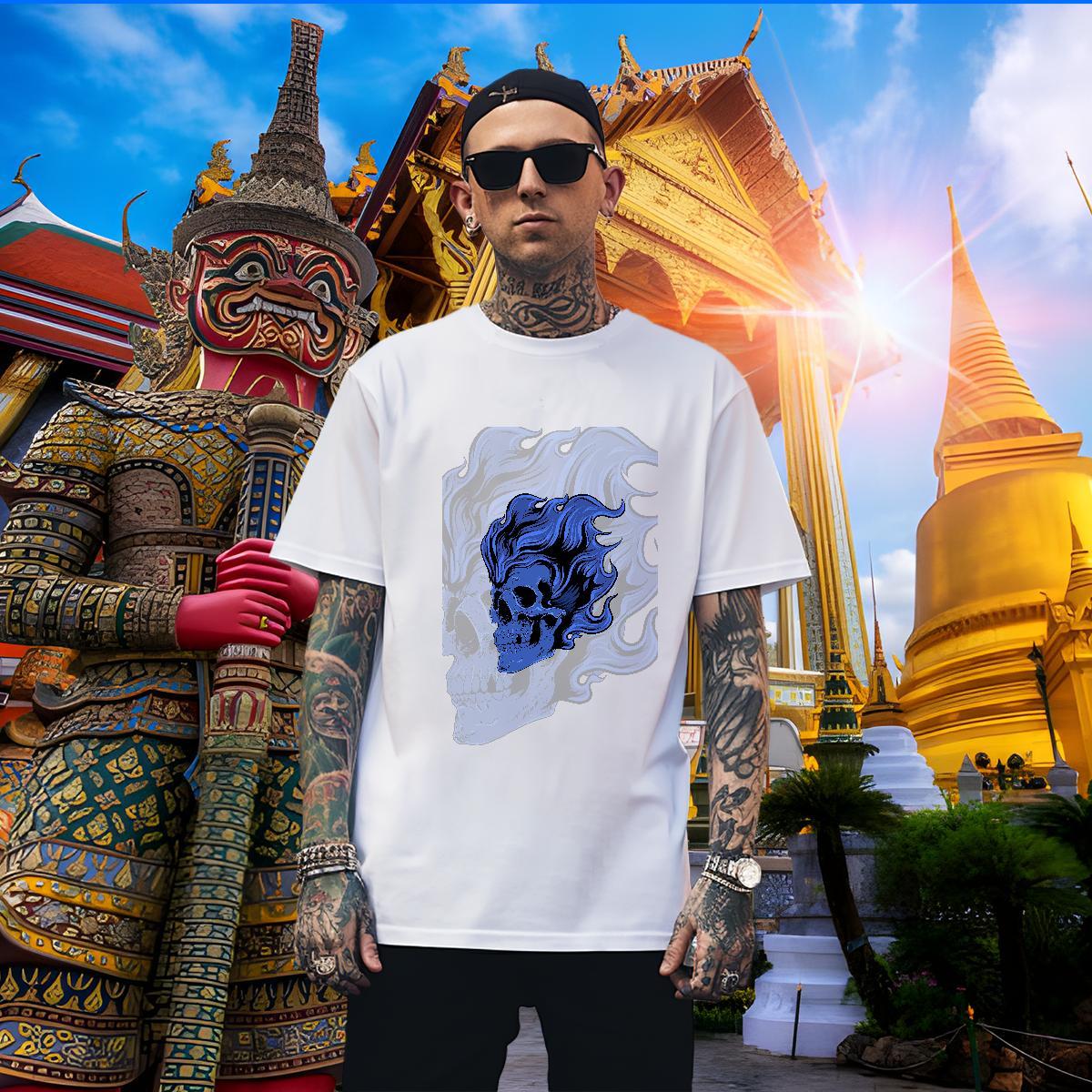Loose T-Shirts 230g 100% Cotton skull Casual Beach Customized Print Round Neck Short Sleeve Mens Tshirts 2024 New Tees Shirts