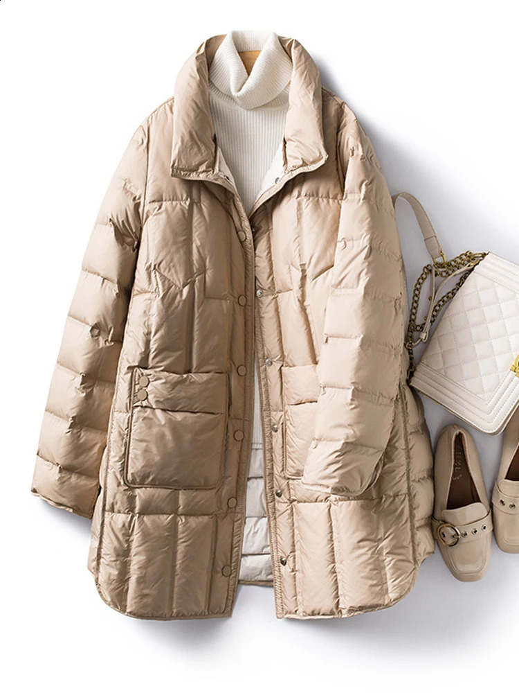Janveny Winter Womens Lightweight 90% White Duck Down Jacket Ultra Light Warm Loose Inflatable Park 240823