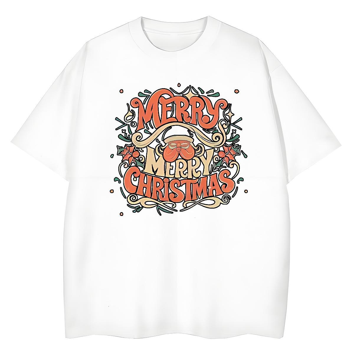 Brand Men Tees Merry Christmas Sports Casual 100% Cotton 230g Tops Shirt Breathable Crew Neck Unisex T shirt Custom Anime