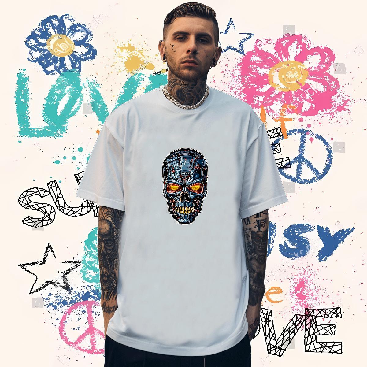 Soft T-Shirts 100% Cotton 230g skull Outdoor DIY Logo Oversized O-Neck Short Sleeve Men Tees 2024 DIY Tshirts