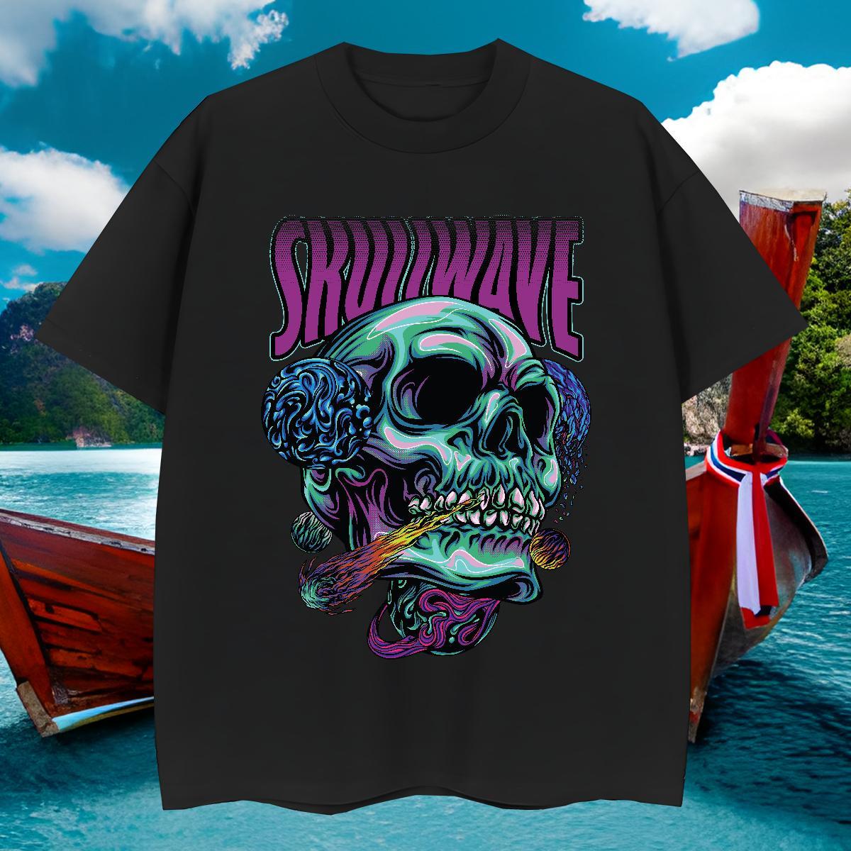 Cool T shirt 100% Cotton 230g skull Beach Custom Anime Breathable Short Sleeve Men Clothes T-Shirt 2024 Designer Tops Shirt