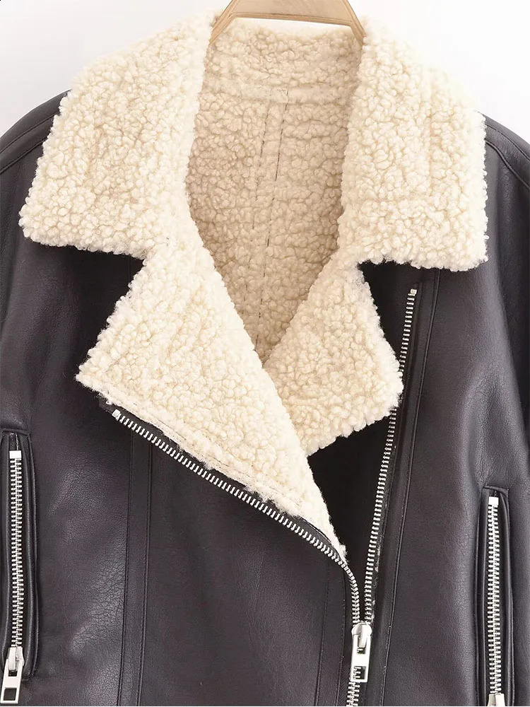 2024 European and American womens clothing Winter fashion slim fit allmatch motorcycle leather fur jacket 240823